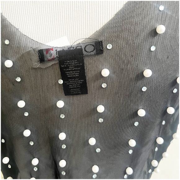 Oppa Pearl Rhinestone Sheer Mesh Crop Top Sexy See Through Short Sleeve NWT S - Picture 6 of 11
